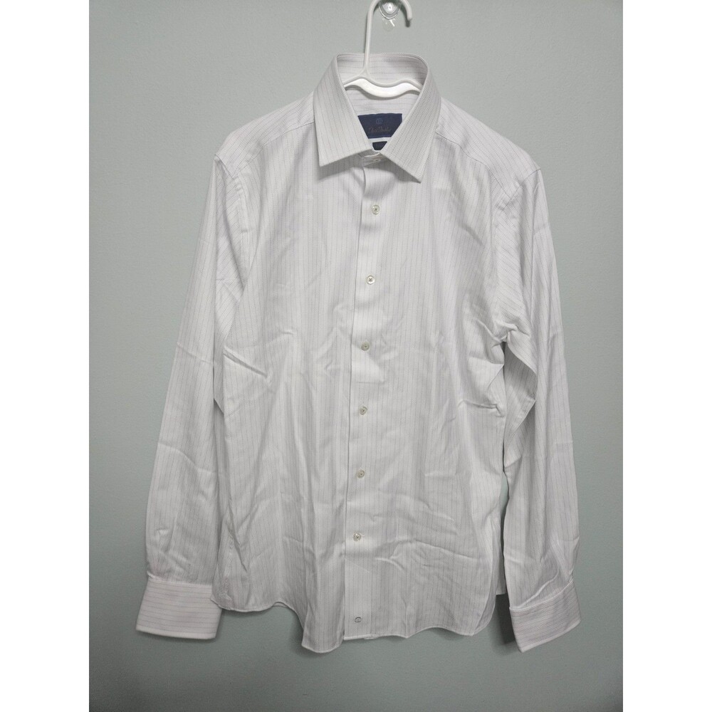 David Donahue Dress Shirt 15.5 / 34-35 Trim Mens Blue Striped Cotton Button Up